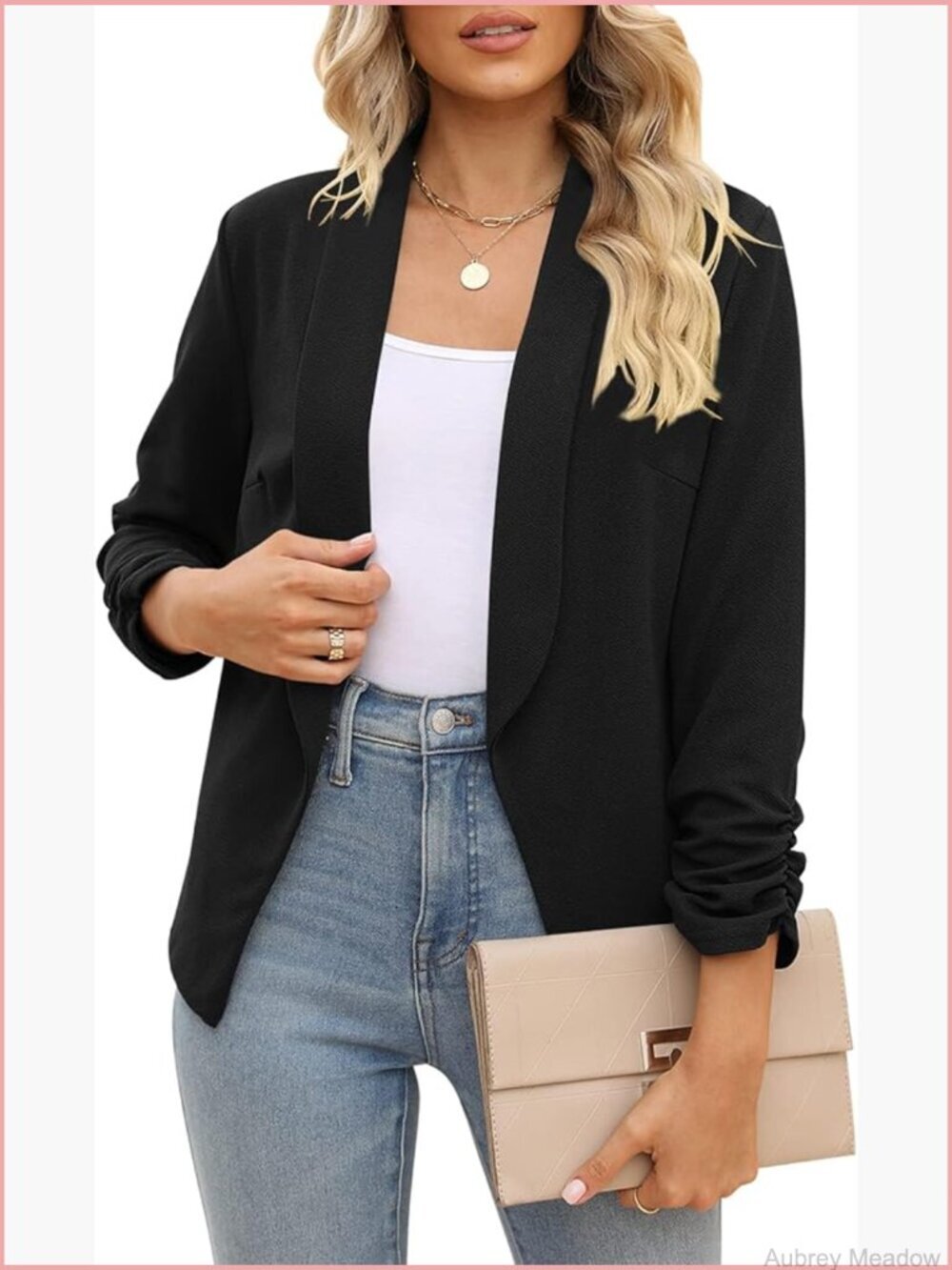 3/4 Sleeve Open Front Blazer Jacket Shawl Collar Cardigan